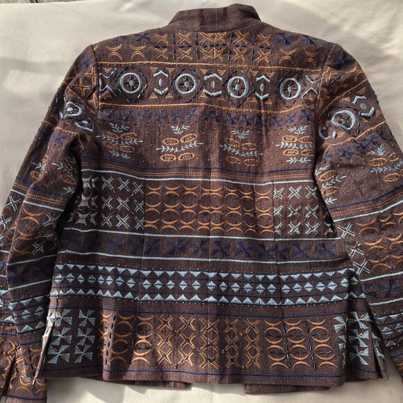 Coldwater Creek Brown Embroidered Beaded Blazer Jacket Aztec - Picture 3 of 10